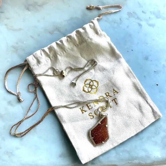 Rare HTF Kendra Scott Alex Gold Flecked Burnt Orange Stone Pendant Necklace - Picture 1 of 3